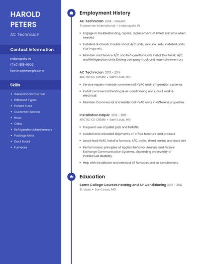 AC Technician Resume