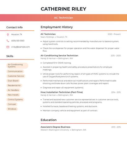 AC Technician Resume