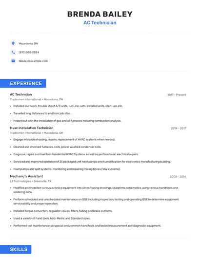 AC Technician Resume