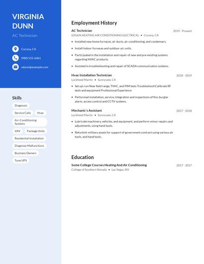 AC Technician Resume