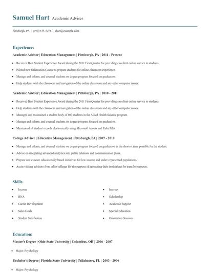 Academic Adviser Resume