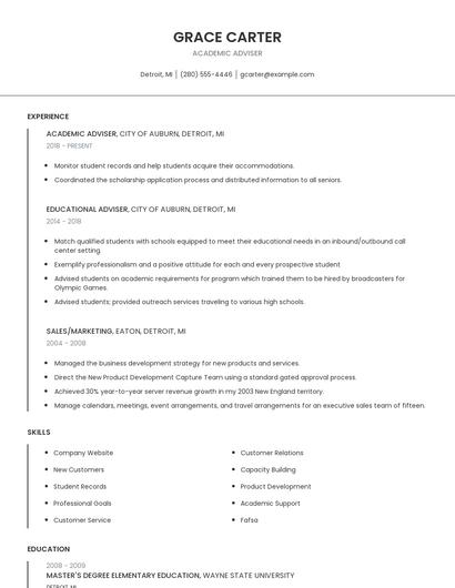 Academic Adviser Resume