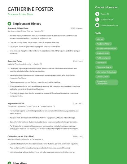 Academic Affairs Dean Resume