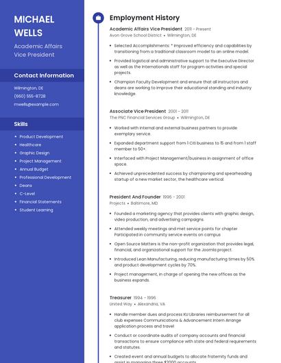 Academic Affairs Vice President Resume