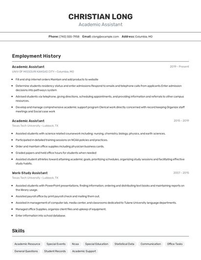 Academic Assistant Resume