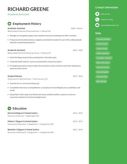 Academic Assistant Resume