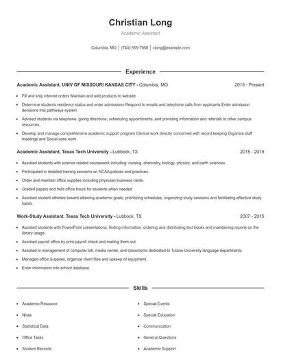 Academic Assistant Resume