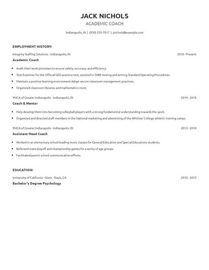 Academic Coach Resume