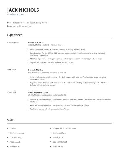 Academic Coach Resume