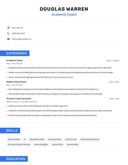 Academic Coach Resume