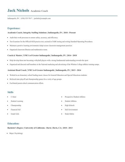Academic Coach Resume