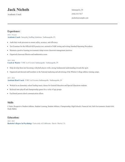Academic Coach Resume