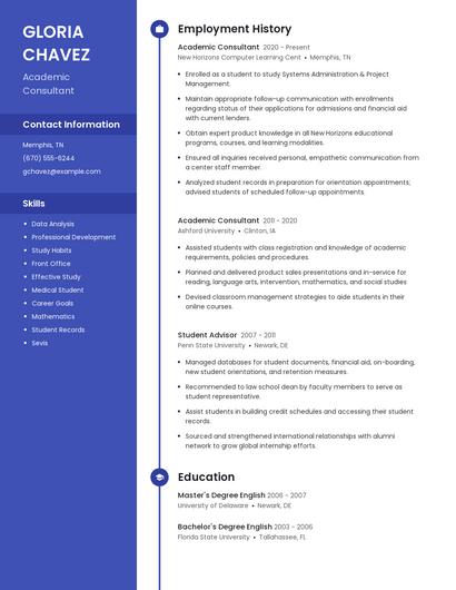 Academic Consultant Resume