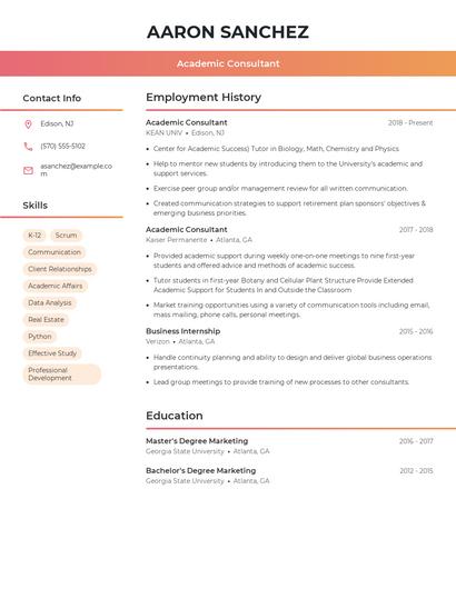 Academic Consultant Resume