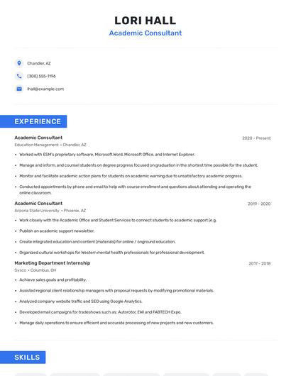 Academic Consultant Resume