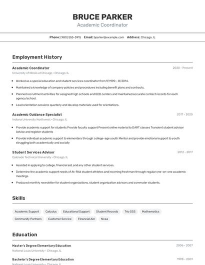 Academic Coordinator Resume