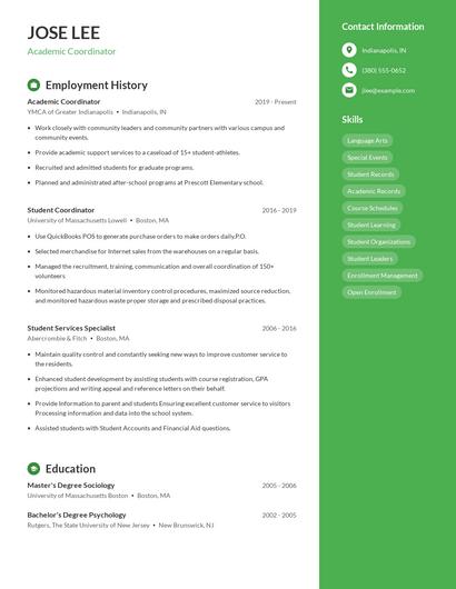 Academic Coordinator Resume