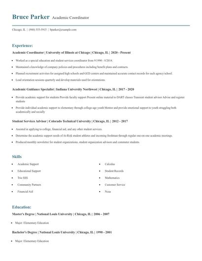 Academic Coordinator Resume