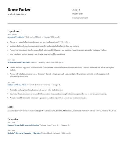 Academic Coordinator Resume
