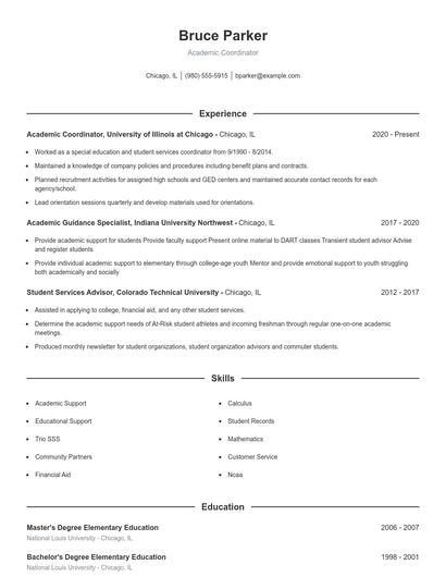 Academic Coordinator Resume
