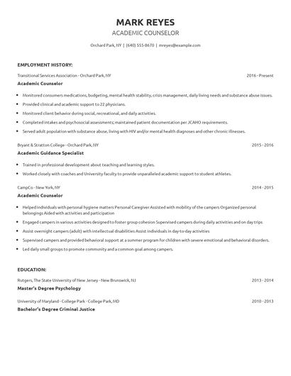 Academic Counselor Resume