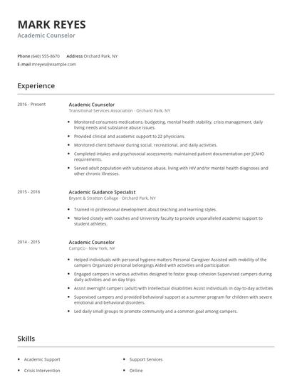 Academic Counselor Resume