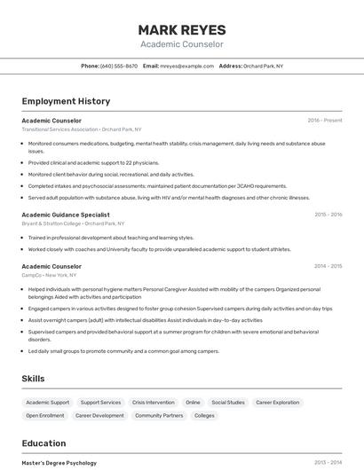 Academic Counselor Resume