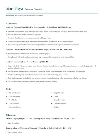 Academic Counselor Resume