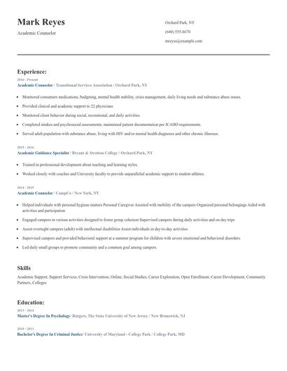 Academic Counselor Resume
