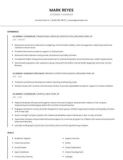 Academic Counselor Resume