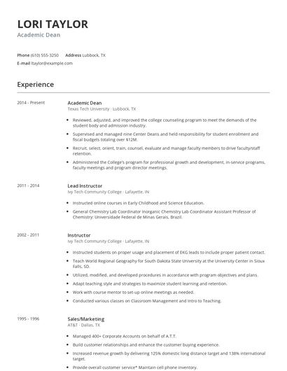 Academic Dean Resume