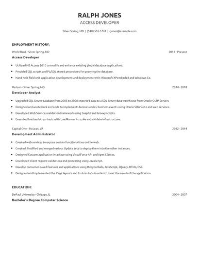 Access Developer Resume