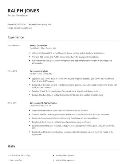Access Developer Resume