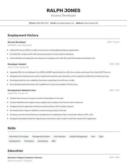 Access Developer Resume