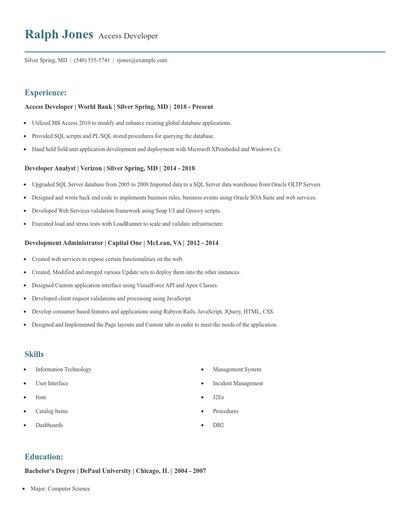 Access Developer Resume