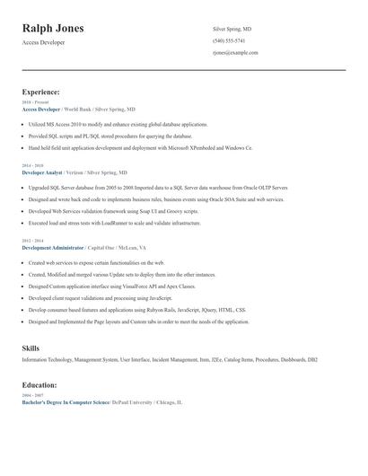Access Developer Resume