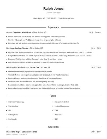 Access Developer Resume