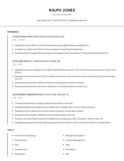Access Developer Resume