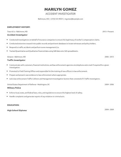 Accident Investigator Resume