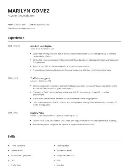 Accident Investigator Resume