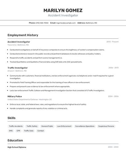 Accident Investigator Resume