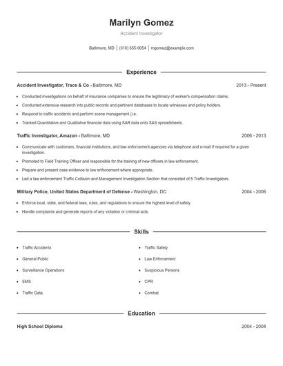 Accident Investigator Resume