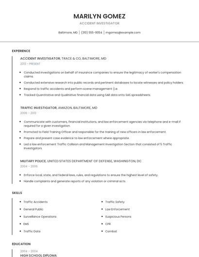 Accident Investigator Resume