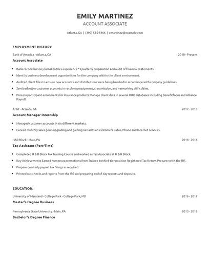 Account Associate Resume