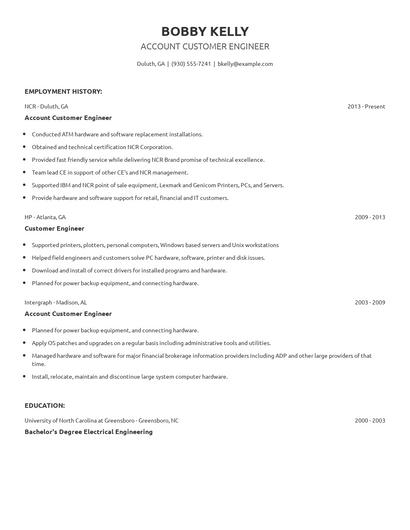 Account Customer Engineer Resume