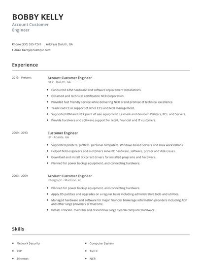 Account Customer Engineer Resume