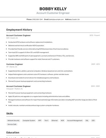 Account Customer Engineer Resume