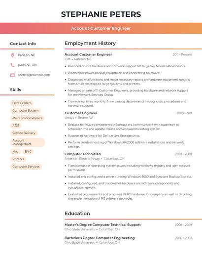 Account Customer Engineer Resume