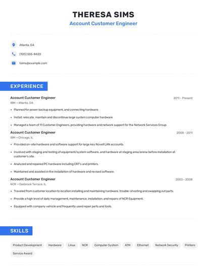 Account Customer Engineer Resume
