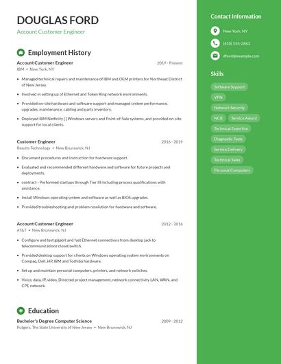 Account Customer Engineer Resume